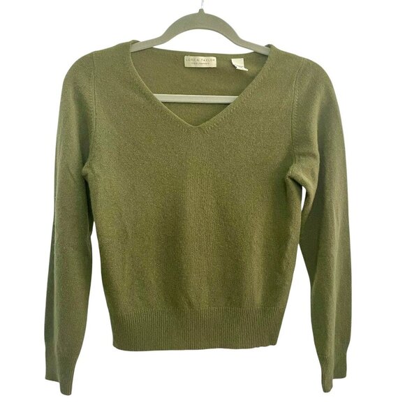 Lord & Taylor 100% Cashmere V-Neck Pullover Sweater Olive Green XS Luxury Knit - Picture 2 of 11